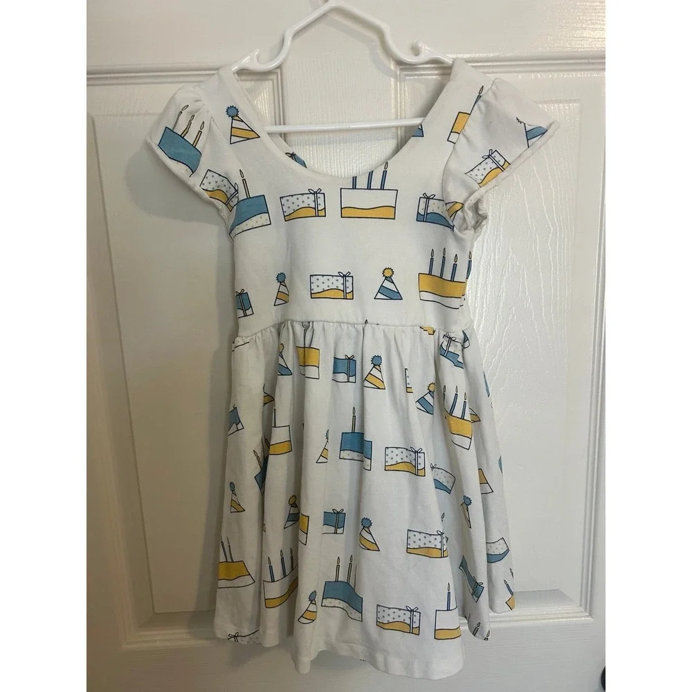 Monica + Andy Girls Birthday Cake Twirl Dress Size 4T Blue & Yellow Party Hats - Picture 4 of 4